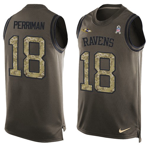 Men's Limited Breshad Perriman Nike Jersey Green - #18 Salute to Service Tank Top NFL Baltimore Ravens